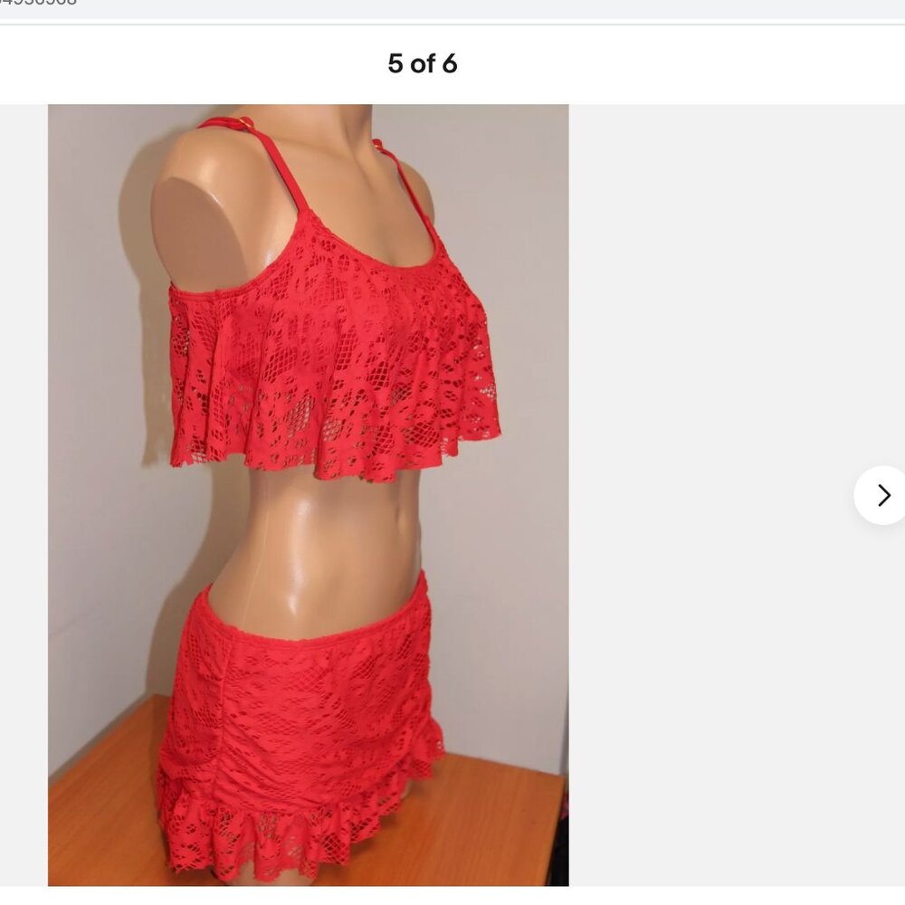 Kenneth Cole Reaction Red Lace Flounce Bikini Set - Picture 2 of 3